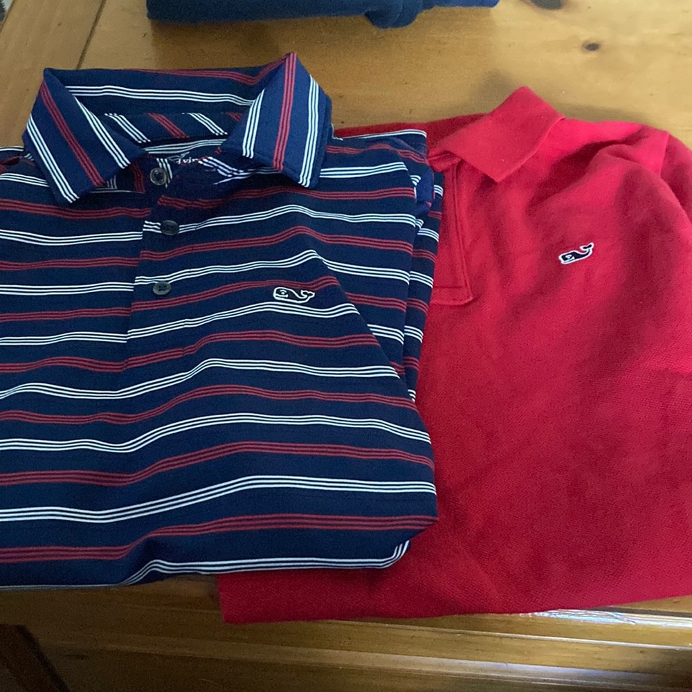 2 Vineyard Vines short sleeve shirts red and red white and blue